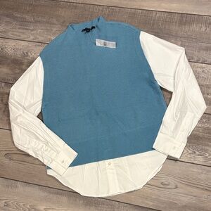 Ann Taylor Pale Blue Sweater with White Shirt Underlay Look NWT XS